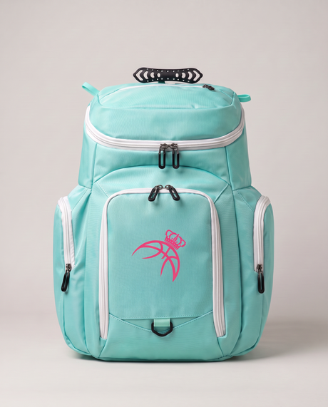 The Courtside Backpack in Aqua, front view